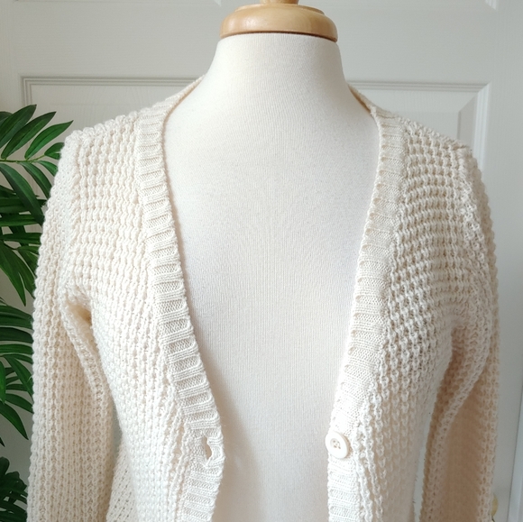 Wet Seal Sweater Cardigan Button Up Cream Large - Picture 2 of 8